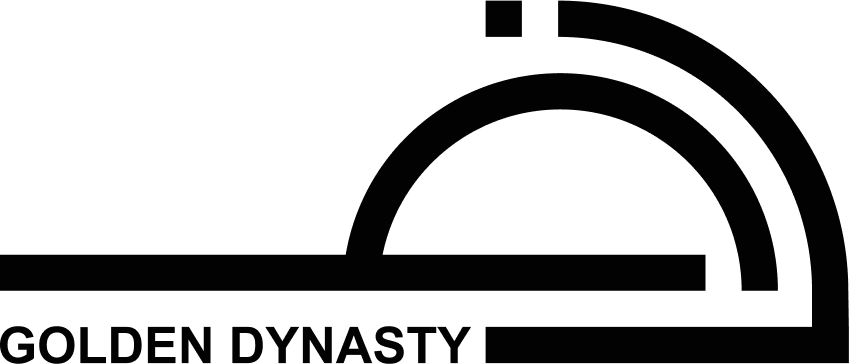 Golden dynasty logo deisng with stylised arabic letters as an icon